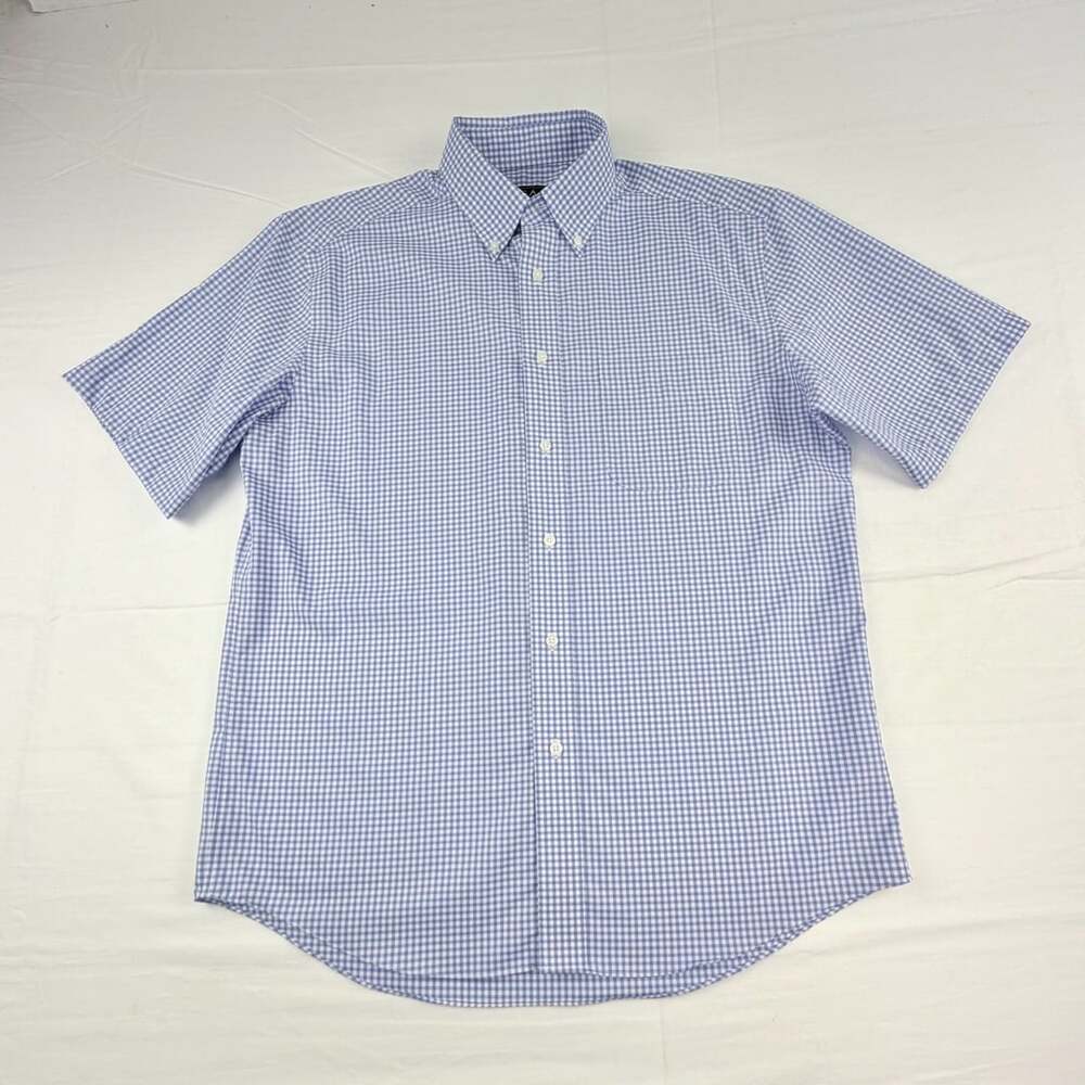 Jos. A. Bank Traveler Short Sleeve Shirt Blue Gingham Size M